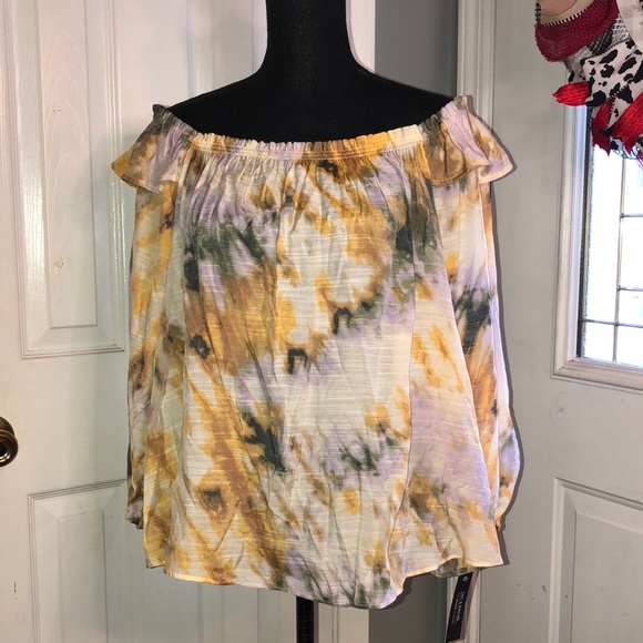 NEW Zac & Rachel Woman Peasant Blouse Yellow Tie Dye Ruffle Cropped - Picture 2 of 6